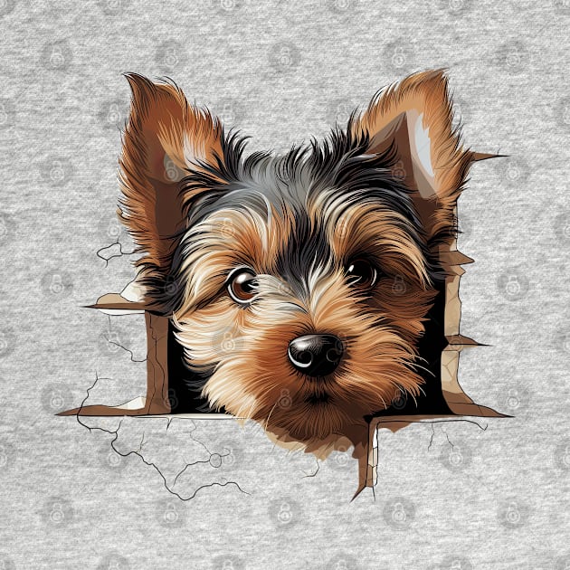 Baby Yorkshire Terrier Dog Peeking by Chromatic Fusion Studio